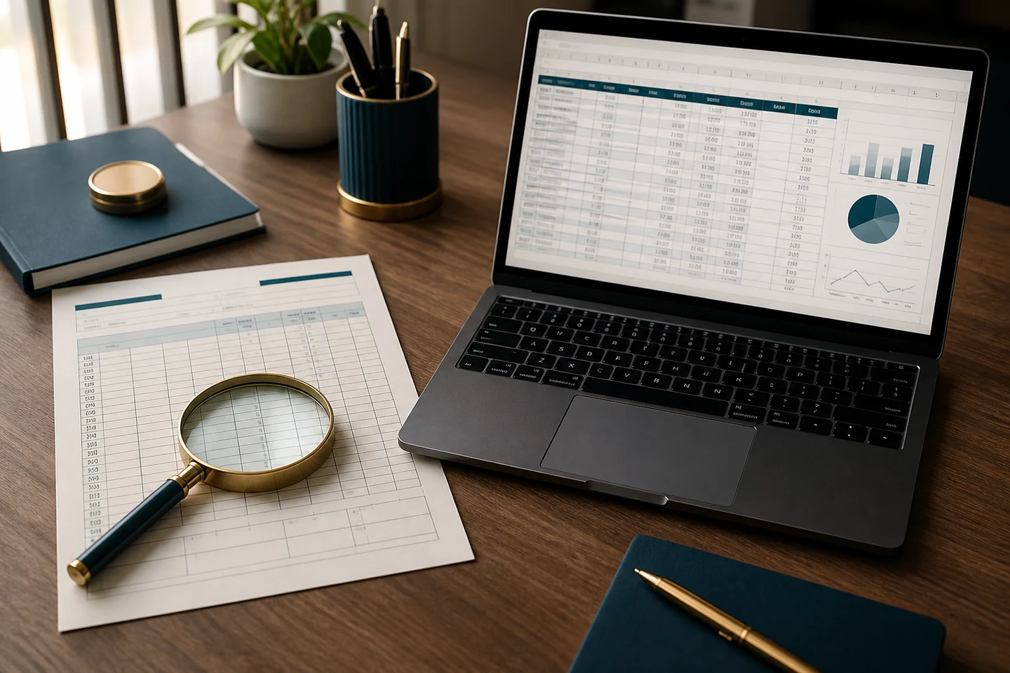Cartão de ponto PDF para Excel com conferência e rastreabilidade Cartão de ponto em PDF ao lado de uma planilha Excel durante a conferência dos horários
