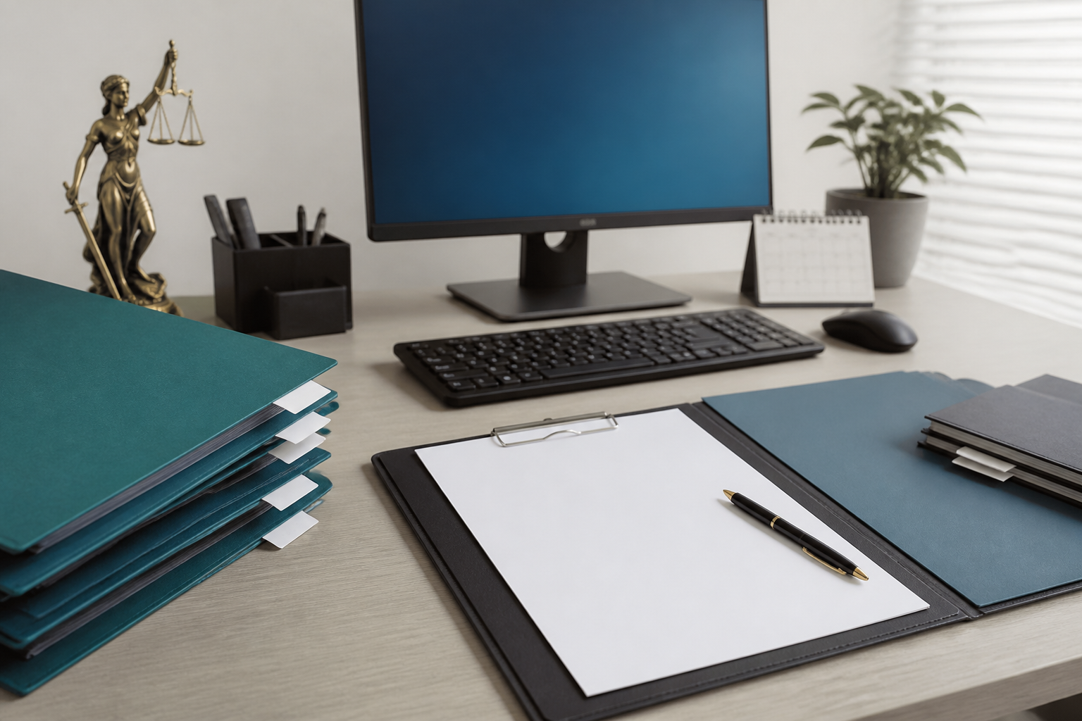 Preparação de documentos para PJe-Calc Pastas e documentos organizados diante de computador para cálculo judicial